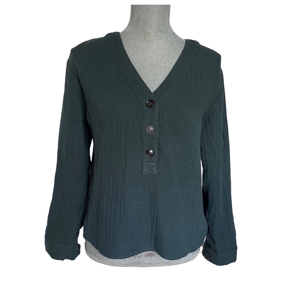 MADEWELL Emerald Green V Neck Cotton Blouse M